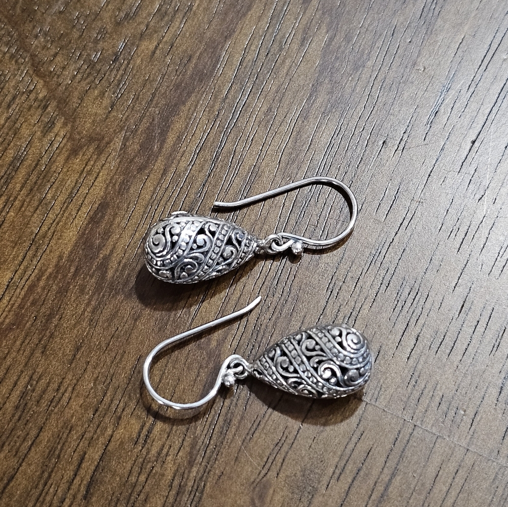 ATI Teardrop 925 Silver Filigree Drop Earrings Bali - Picture 7 of 16